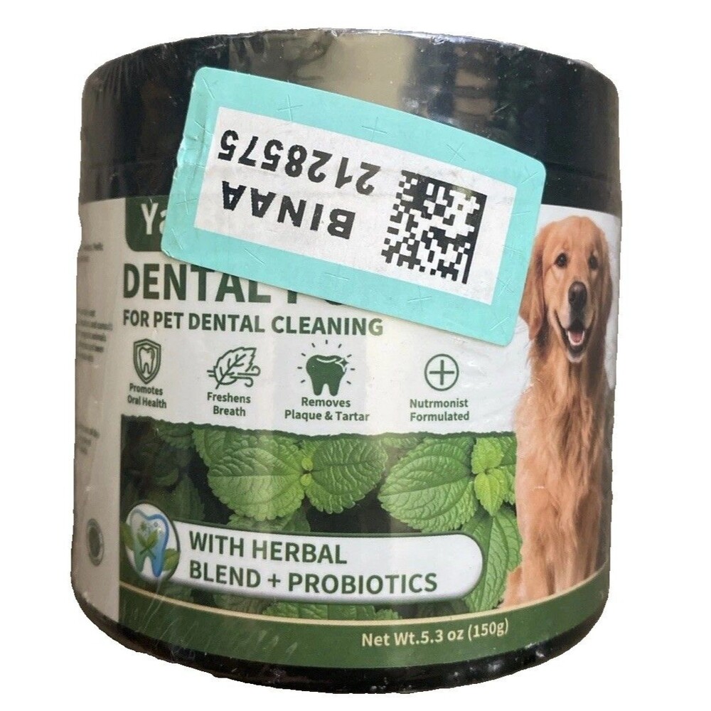 YacBass Dog Dental Powder Dog Teeth Cleaning 5.3 Oz Herbal Blend Probiotics